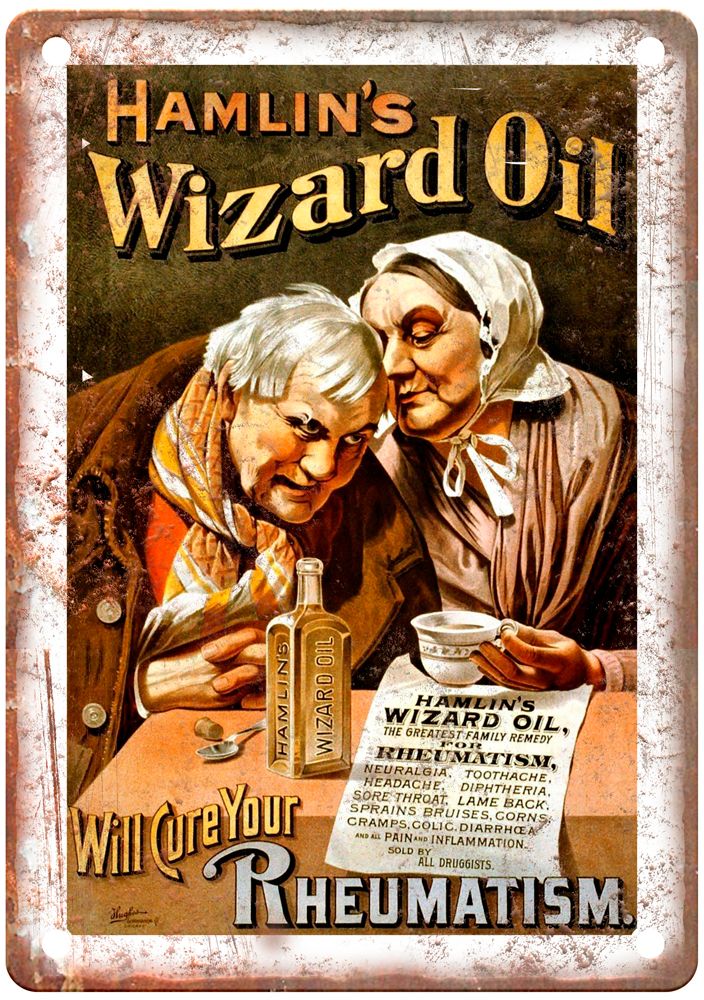 HUGHES Hamlin's Wizard Oil Vintage Liquor Poster Sign