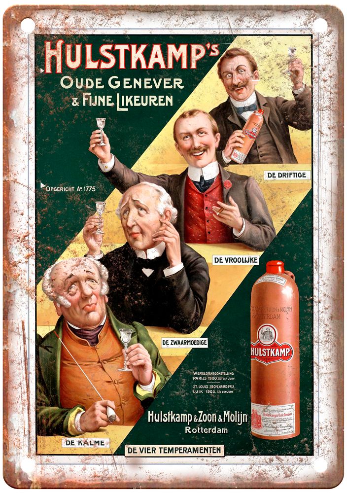 De vier Temperamenten Vintage Liquor Poster Reproduction Metal Sign