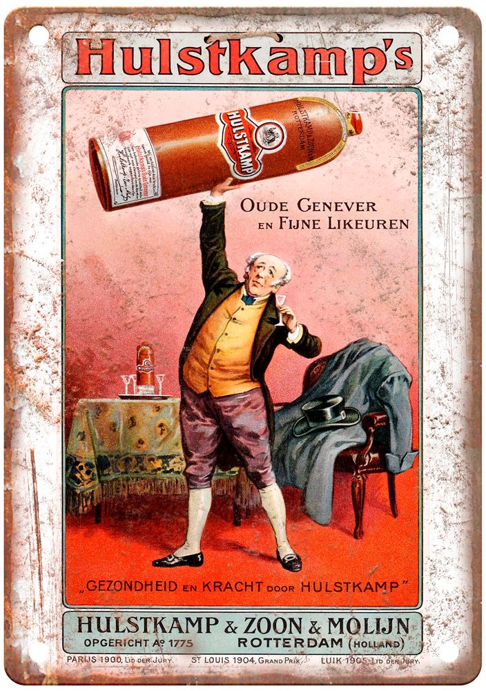 Hulstkamp's Oude Genever, c 1905 Vintage Liquor Poster Reproduction Sign