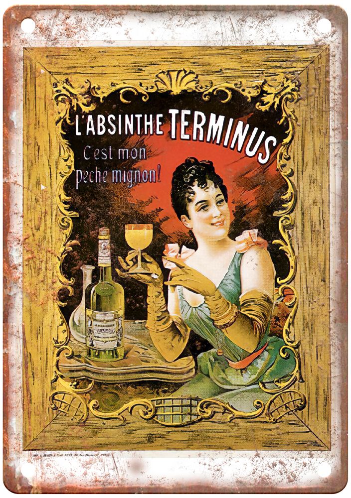 L' Absinthe Terminus, C'est mon peche mignon! Liquor Poster Retro Look Sign