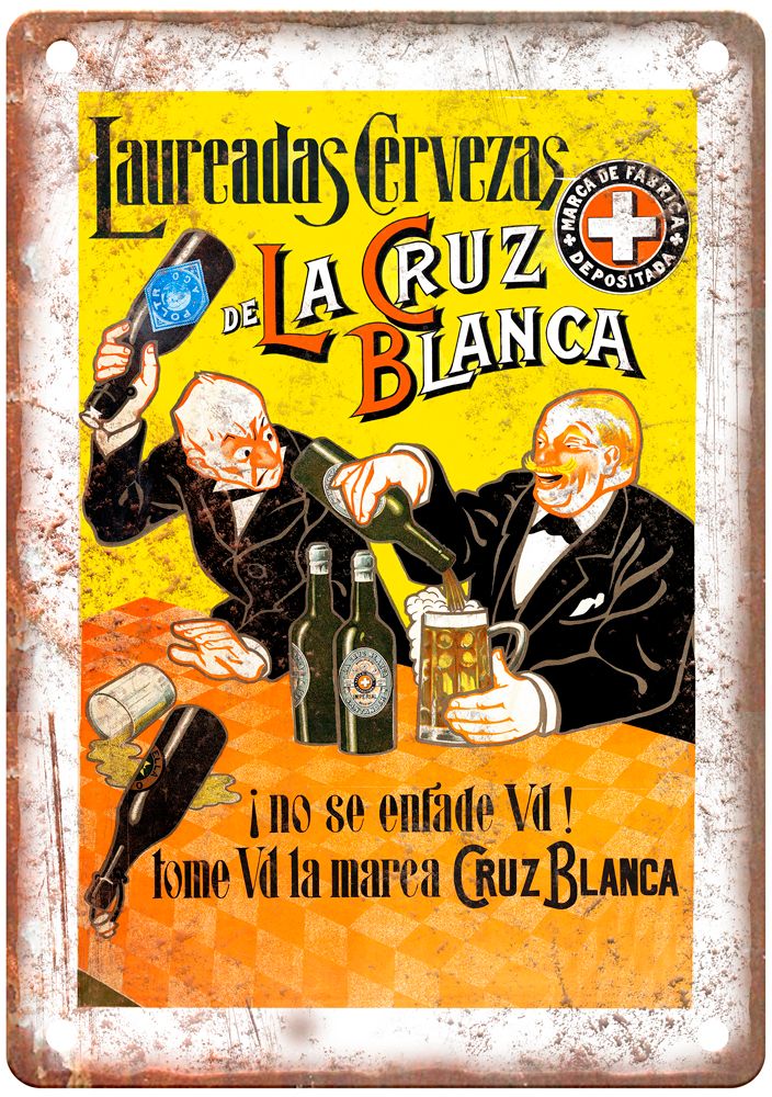 Laureadas Cervezas de La Cruz Blanca, c 1902 Liquor Poster Retro Look Sign