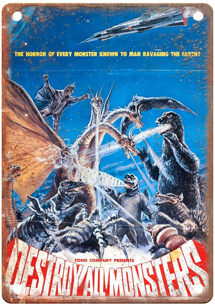 Destroy All Monsters 0 Vintage Movie Poster Old Retro Look Metal Sign