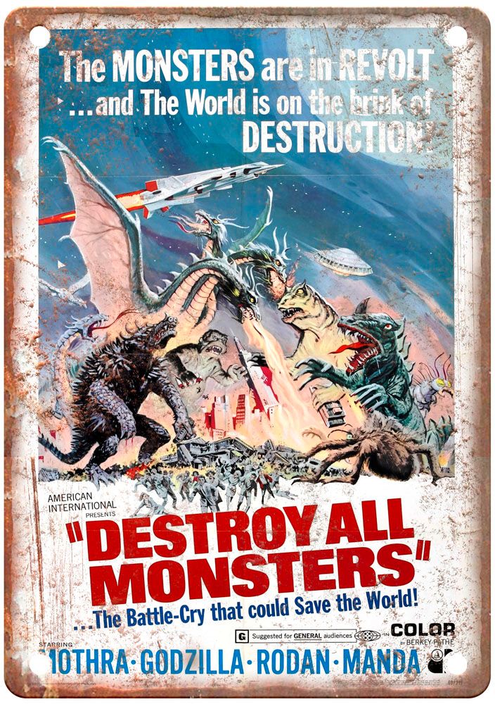 Destroy All Monsters 0 Vintage Movie Poster Old Retro Look Metal Sign