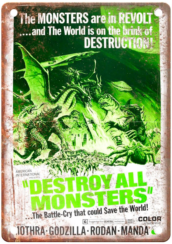 Destroy All Monsters 0 Vintage Movie Poster Old Retro Look Metal Sign