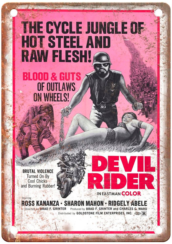 Devil Rider Vintage Movie Poster Old Retro Look Metal Sign