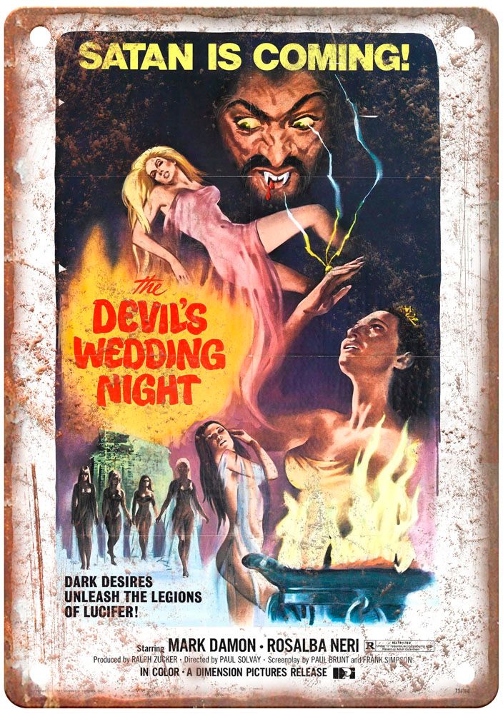 Devils Wedding Night Vintage Movie Poster Old Retro Look Metal Sign