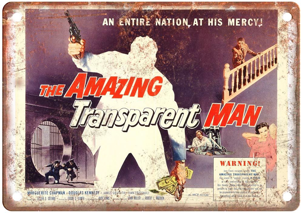 Amazing Transparent Man Vintage Movie Poster Old Retro Look Metal Sign