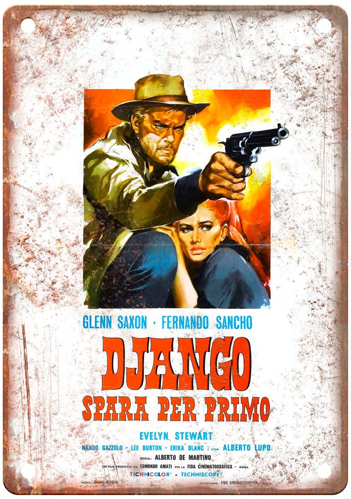 Django Shoots First Vintage Movie Poster Old Retro Look Metal Sign