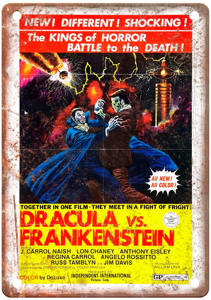 Dracula Vs Frankenstein Vintage Movie Poster Old Retro Look Metal Sign