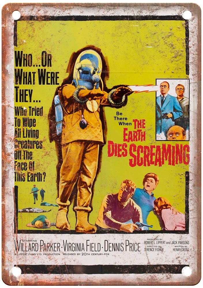 Earth Dies Screaming Vintage Movie Poster Old Retro Look Metal Sign