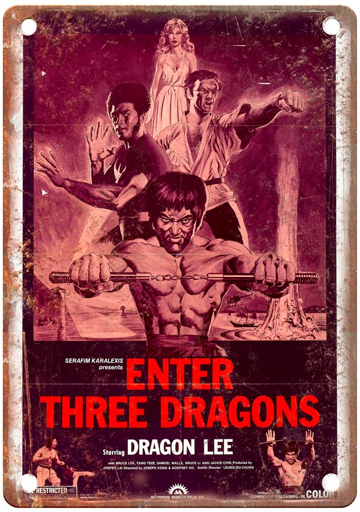 Enter Three Dragons Vintage Movie Poster Old Retro Look Metal Sign