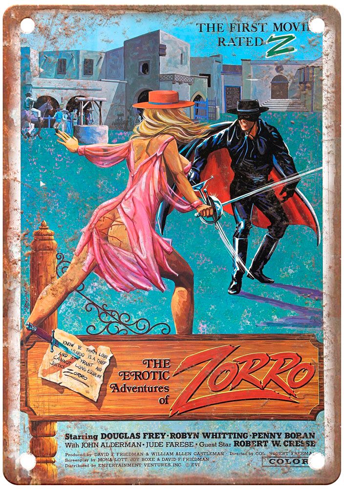 Erotic Adventures Of Zorro Vintage Movie Poster Metal Sign | Rusty