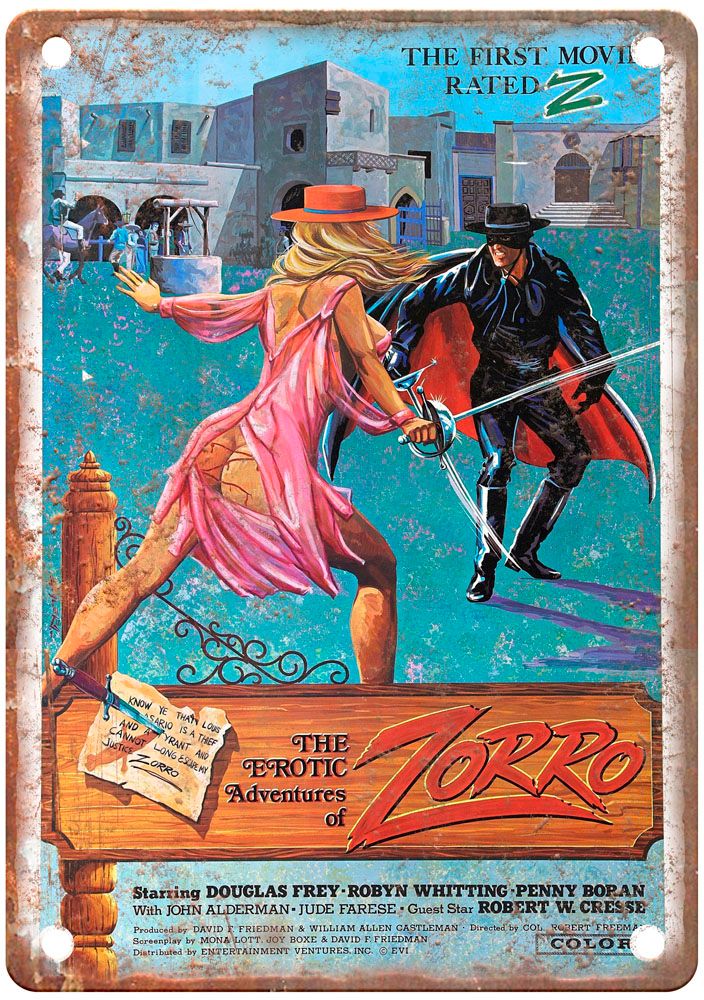 Erotic Adventures Of Zorro Vintage Movie Poster Old Retro Look Metal Sign