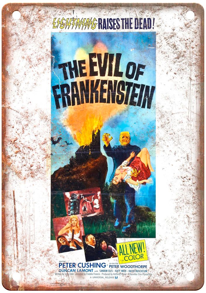 Evil Of Frankenstein Vintage Movie Poster Old Retro Look Metal Sign