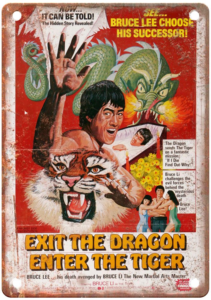 Exit Dragon Enter Tiger Vintage Movie Poster Old Retro Look Metal Sign