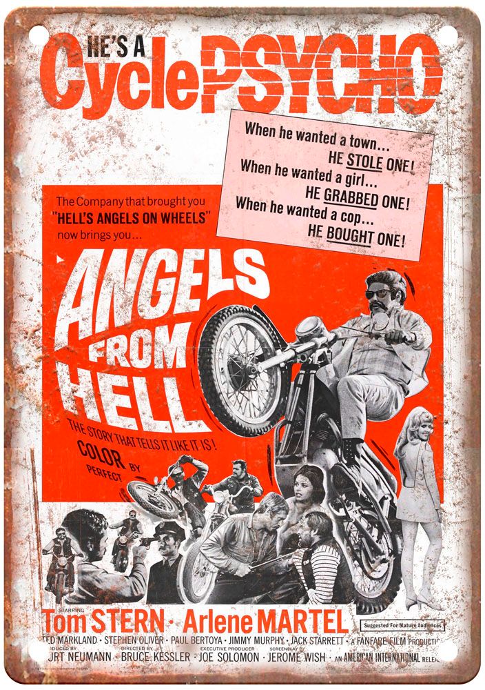 Angels From Hell Vintage Movie Poster Old Retro Look Metal Sign