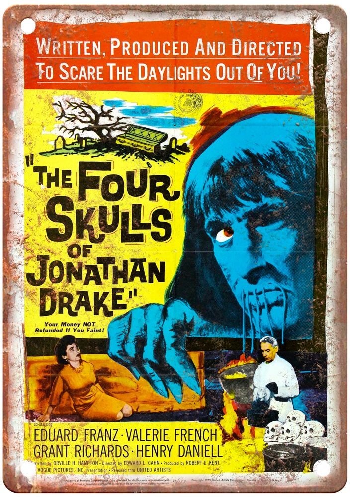 Four Skulls Of Jonathan Drake Vintage Movie Poster Old Retro Look Metal Sign