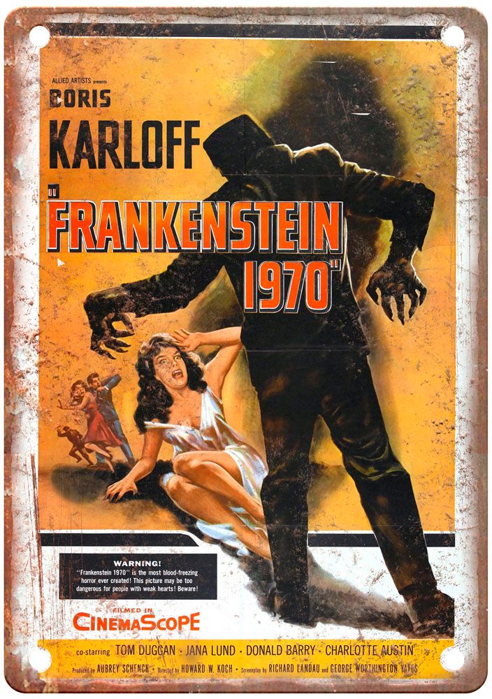 Frankenstein 1970 1958 Vintage Movie Poster Old Retro Look Metal Sign