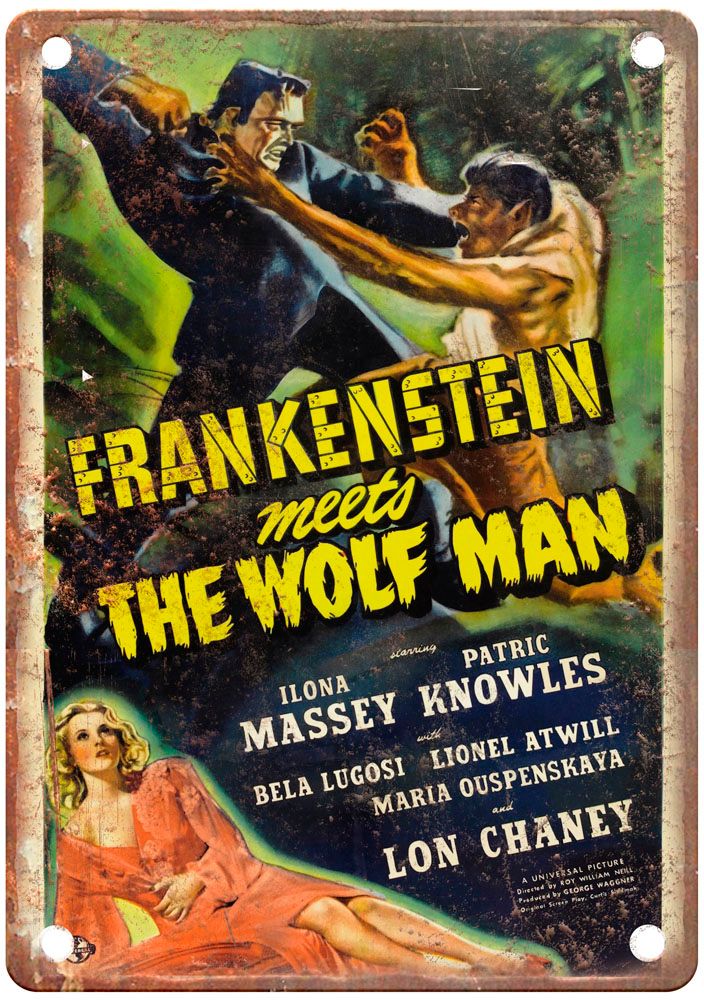 Frankenstein Meets Wolf Man Vintage Movie Poster Old Retro Look Metal Sign