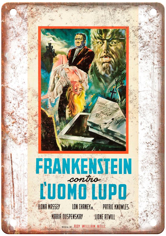 Frankenstein Meets Wolf Man Vintage Movie Poster Old Retro Look Metal Sign