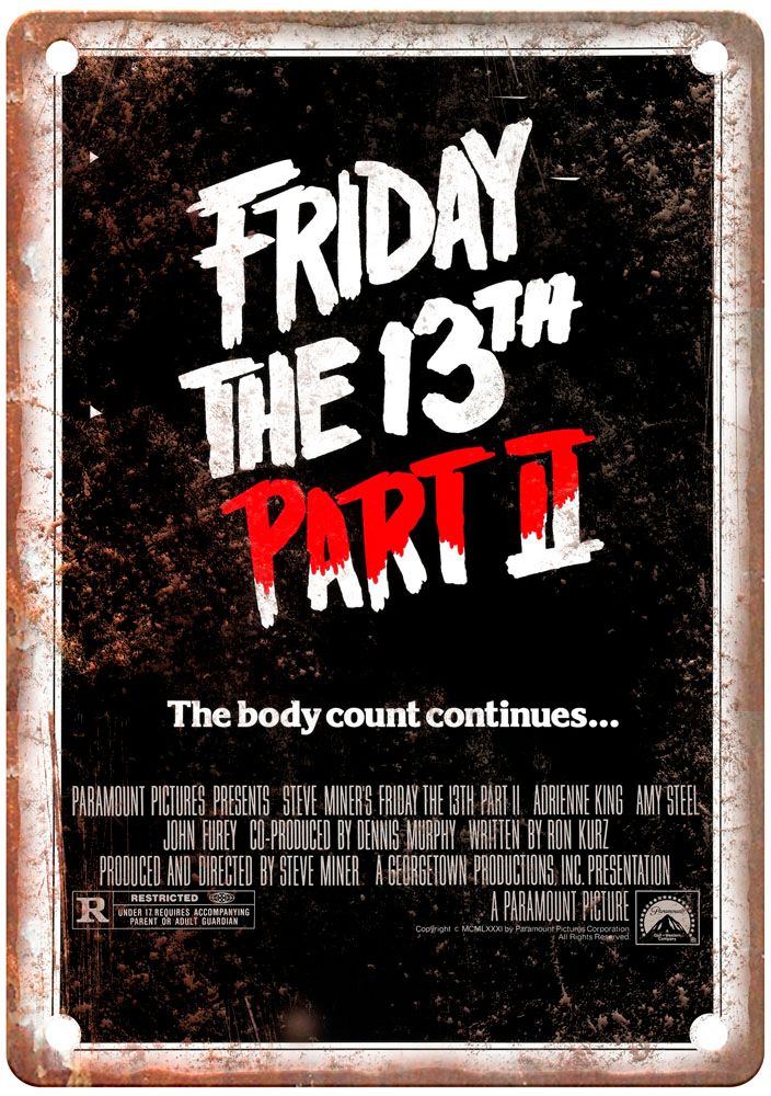 Friday 13th 2 Vintage Movie Poster Old Retro Look Metal Sign