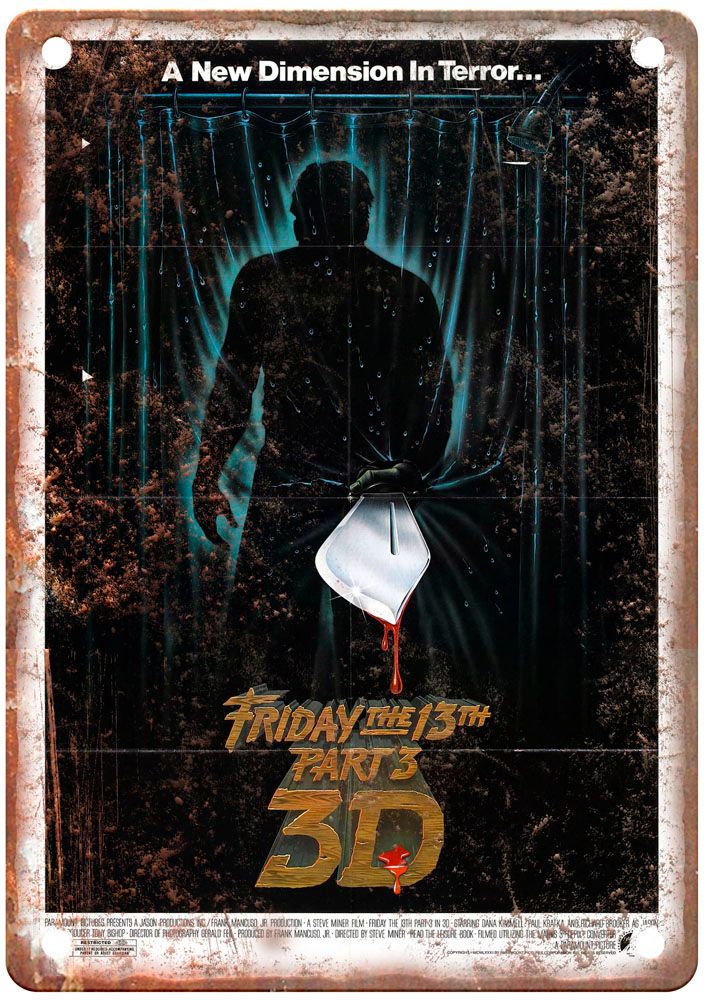 Friday 13th 3 Vintage Movie Poster Old Retro Look Metal Sign