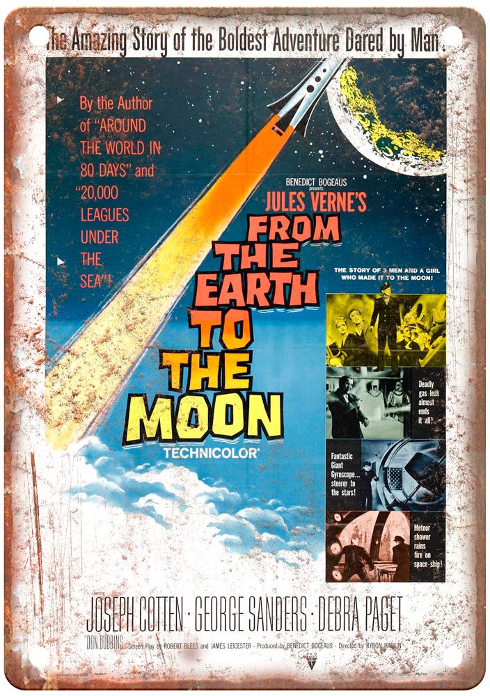 From Earth To Moon Vintage Movie Poster Old Retro Look Metal Sign