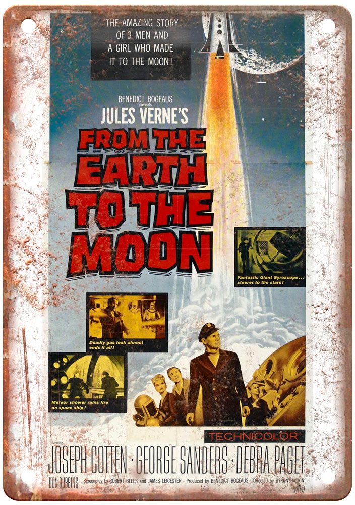 From Earth To Moon Vintage Movie Poster Old Retro Look Metal Sign