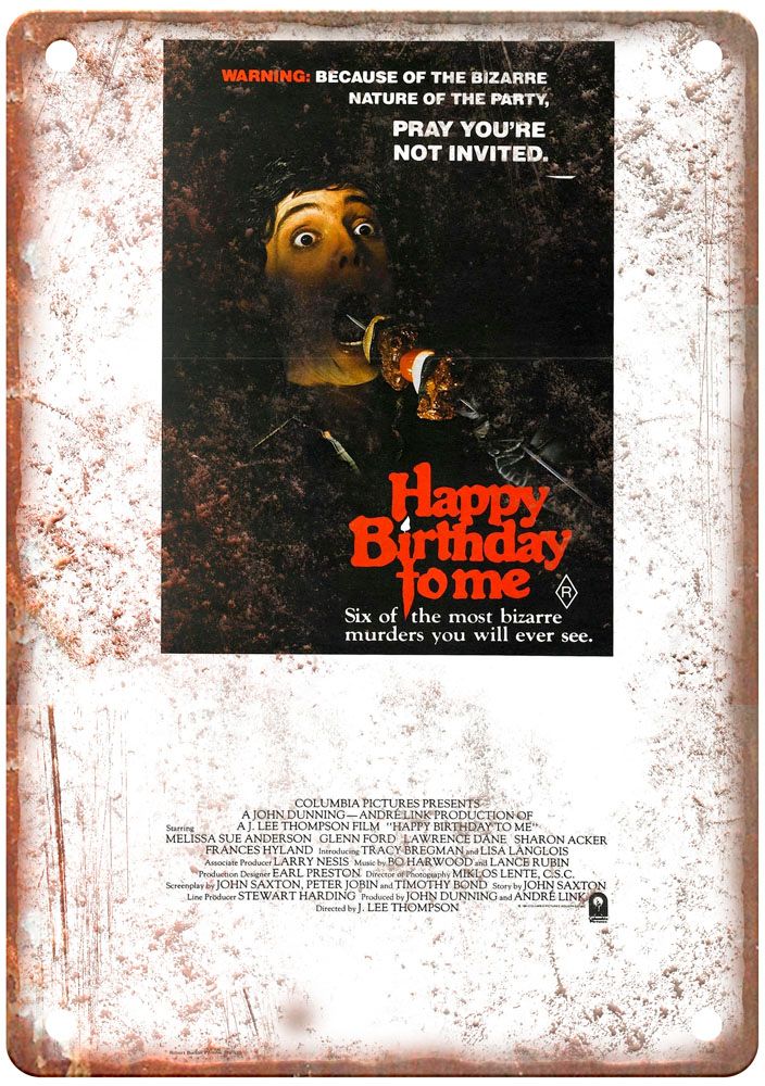 Happy Birthday To Me Vintage Movie Poster Old Retro Look Metal Sign