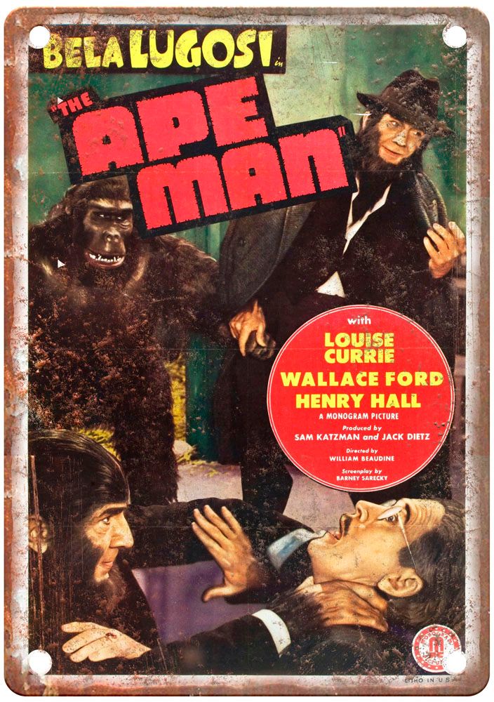 Ape Man Vintage Movie Poster Old Retro Look Metal Sign