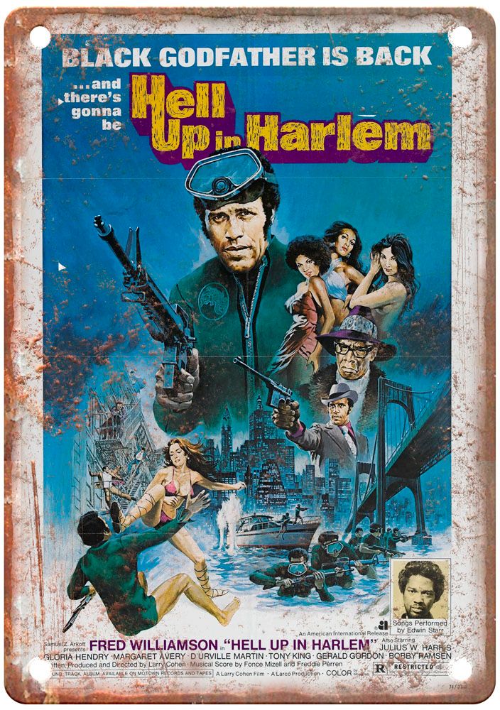 Hell Up In Harlem Vintage Movie Poster Old Retro Look Metal Sign