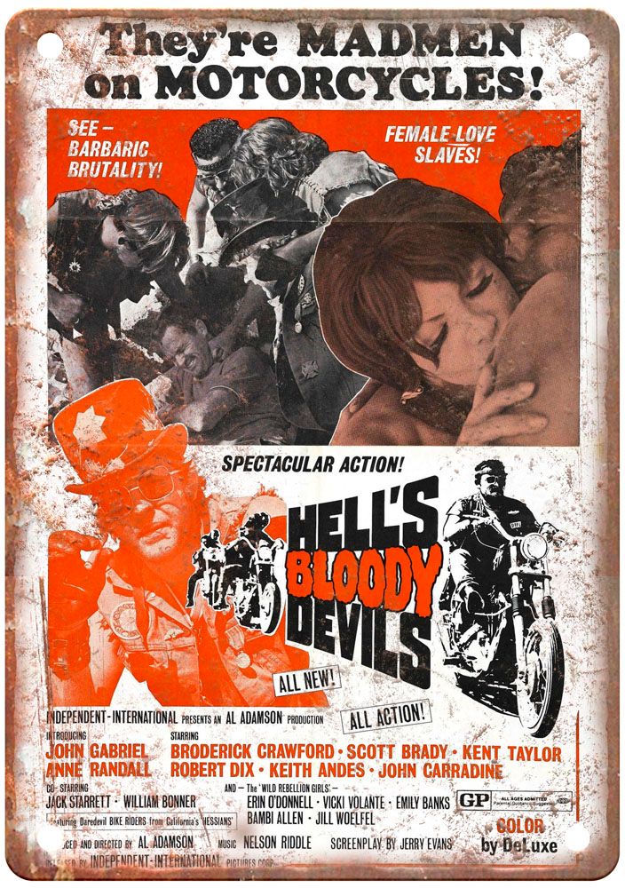 Hells Bloody Devils Vintage Movie Poster Old Retro Look Metal Sign