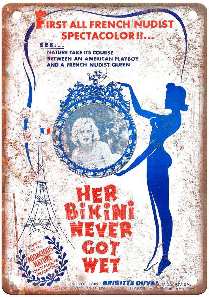 Her Bikini Never Got Wet Vintage Movie Poster Old Retro Look Metal Sign