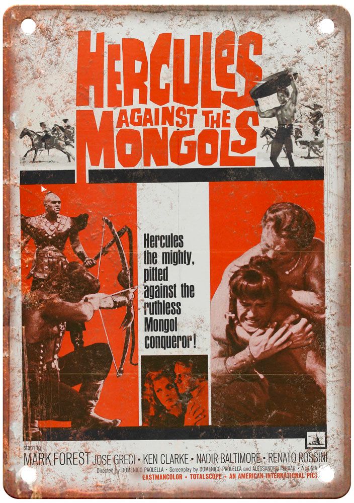 Hercules Against Mongols Vintage Movie Poster Old Retro Look Metal Sign