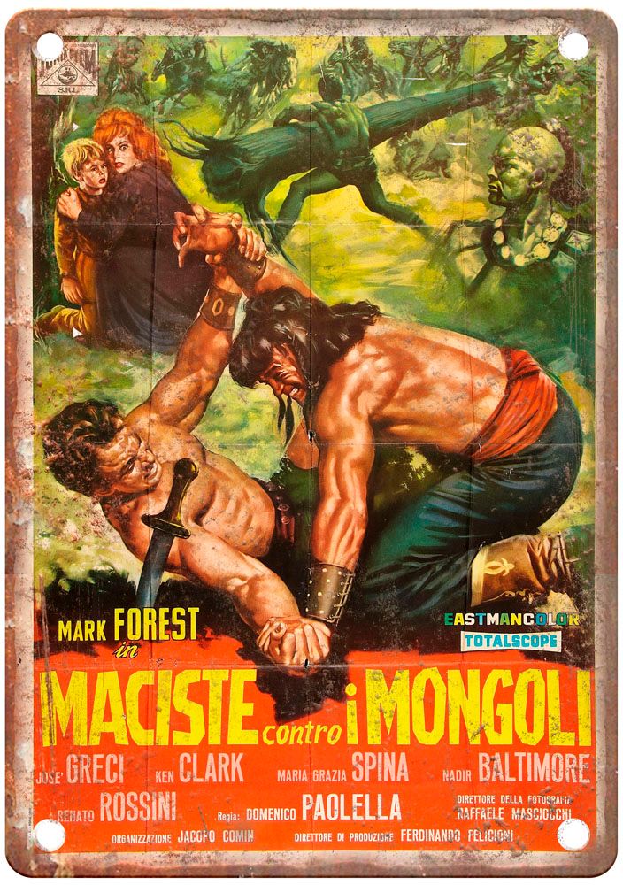 Hercules Against Mongols Vintage Movie Poster Old Retro Look Metal Sign