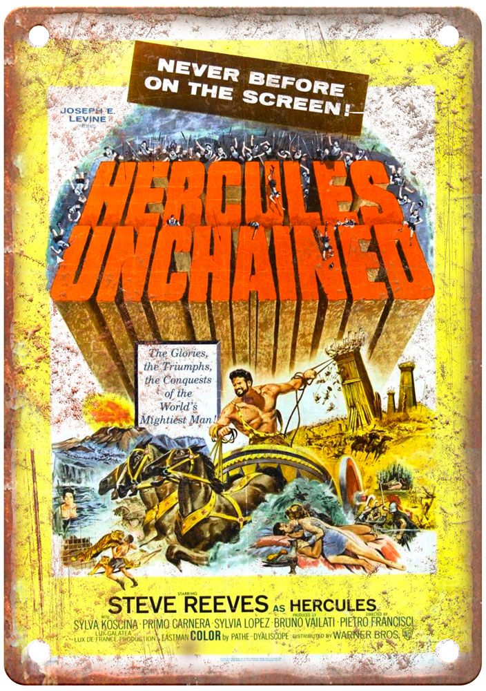 Hercules Unchained Vintage Movie Poster Old Retro Look Metal Sign