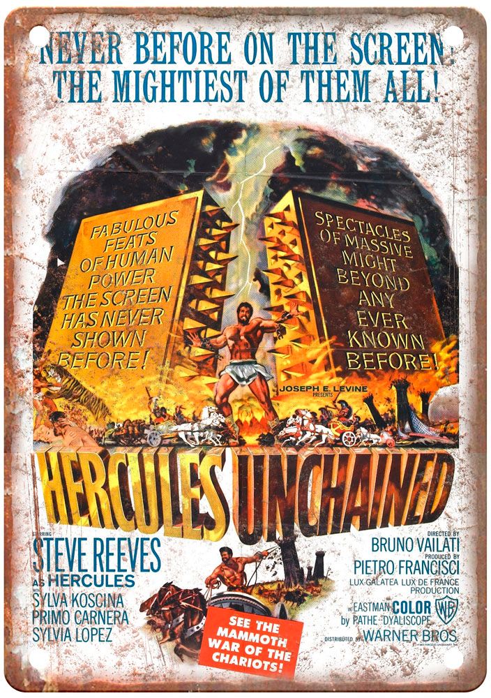 Hercules Unchained Vintage Movie Poster Old Retro Look Metal Sign