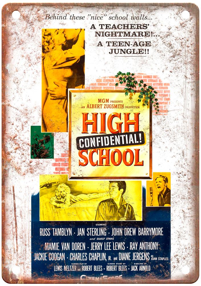 High School Confidential Vintage Movie Poster Old Retro Look Metal Sign