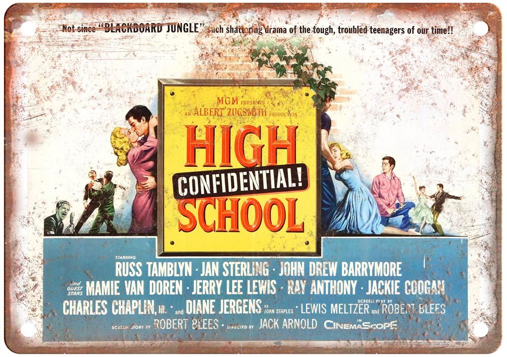 High School Confidential Vintage Movie Poster Old Retro Look Metal Sign