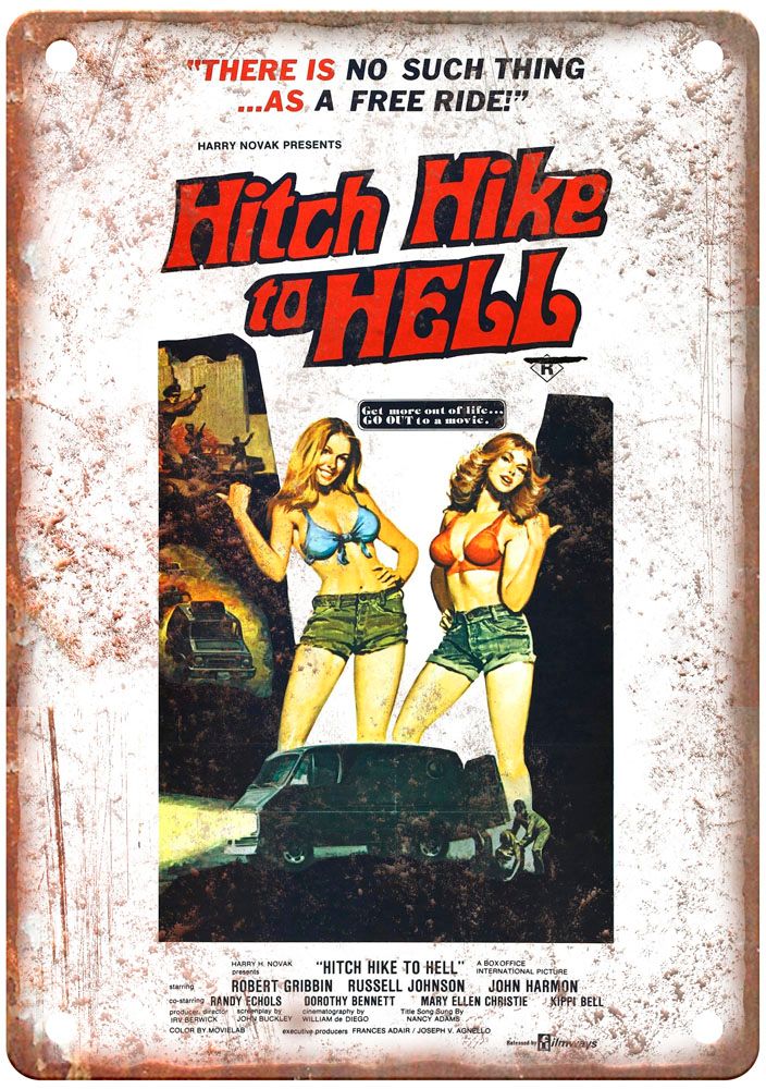 Hitch Hike To Hell Vintage Movie Poster Old Retro Look Metal Sign