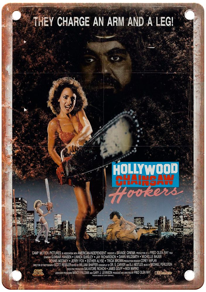 Hollywood Chainsaw Hookers Vintage Movie Poster Old Retro Look Metal Sign