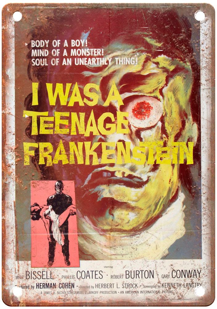 I Was Teenage Frankenstein Vintage Movie Poster Old Retro Look Metal Sign