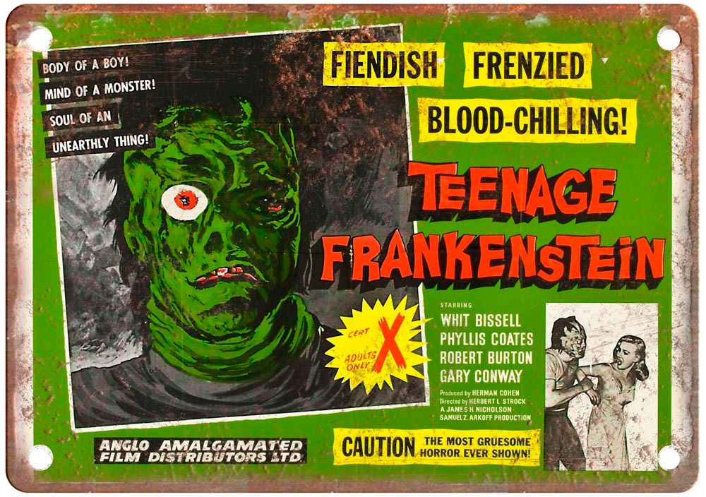 I Was Teenage Frankenstein Vintage Movie Poster Old Retro Look Metal Sign