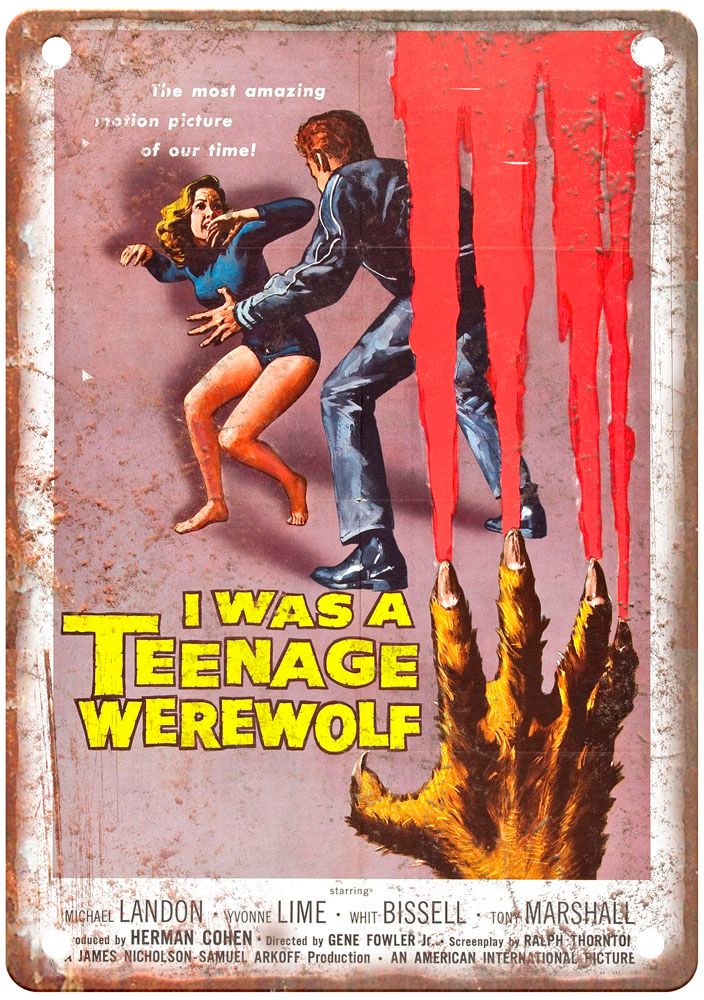 I Was Teenage Werewolf Vintage Movie Poster Old Retro Look Metal Sign