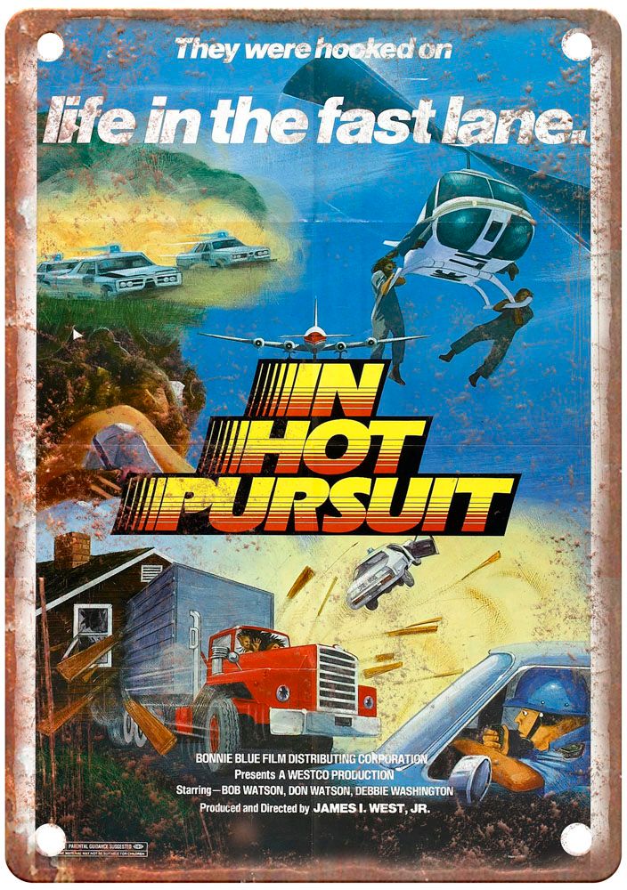 In Hot Pursuit Vintage Movie Poster Old Retro Look Metal Sign