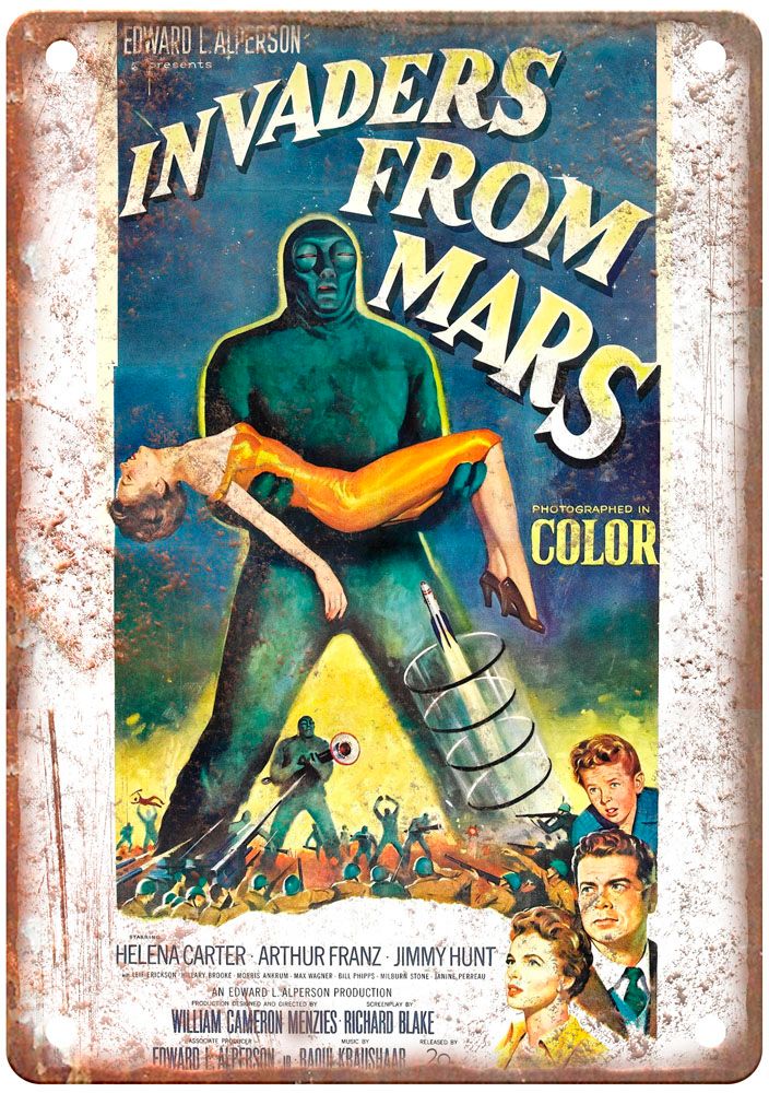 Invaders From Mars Vintage Movie Poster Old Retro Look Metal Sign