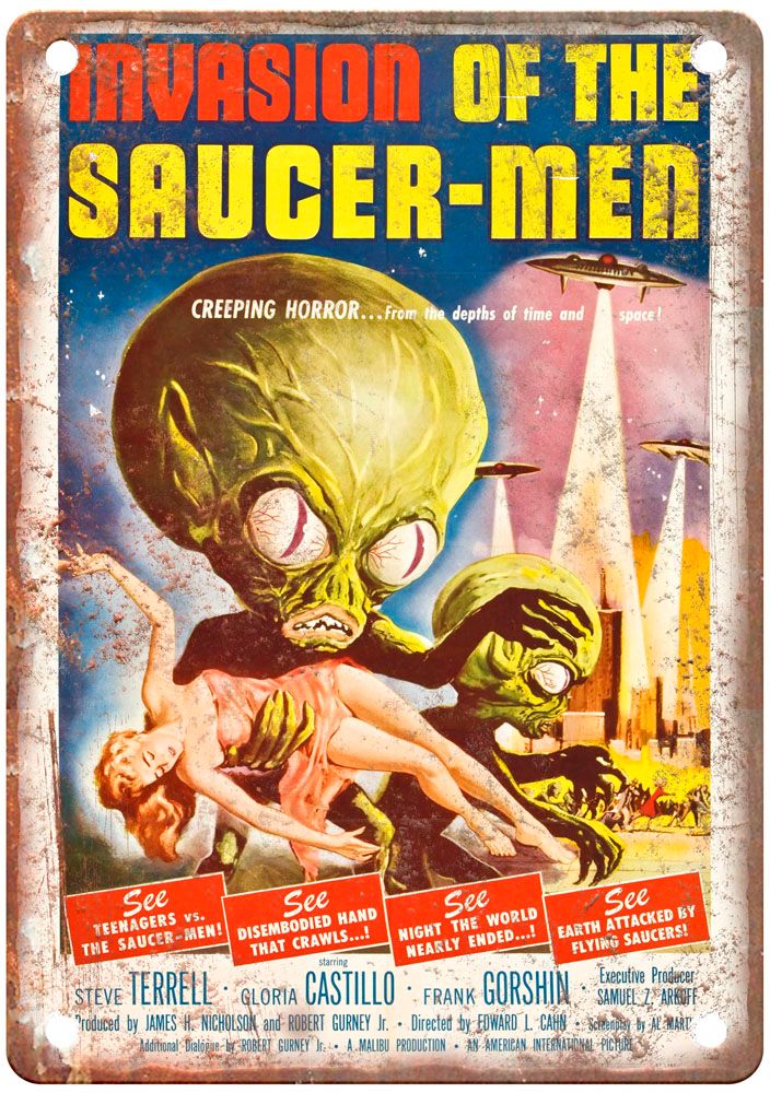 Invasion Of Saucer Men Vintage Movie Poster Old Retro Look Metal Sign