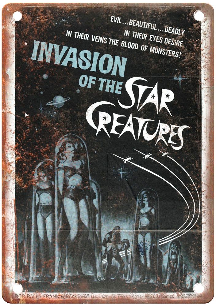 Invasion Of Star Creatures Vintage Movie Poster Old Retro Look Metal Sign