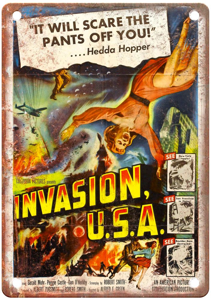 Invasion Usa 1952 Vintage Movie Poster Old Retro Look Metal Sign