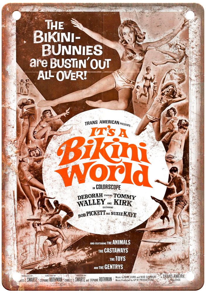 Its A Bikini World Vintage Movie Poster Old Retro Look Metal Sign